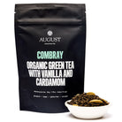 August Uncommon Tea Combray Vanilla Cardamom Green Tea in a 23-cup tin, showcasing vibrant tea leaves and packaging.