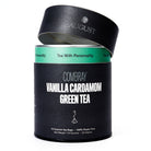Combray Vanilla Cardamom Green Tea by August Uncommon Tea, 15 tea bags in a box with green tea leaves and vanilla bean accents.