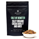 August Uncommon Tea Cult of Demeter Cocoa Anise Barley Tea in a 15-cup herbal tea bag, caffeine-free beverage.