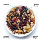 Mojave Smoky Hibiscus Cherry Tea bag by August Uncommon Tea, herbal tea with vibrant hibiscus and cherry flavors, very low caffeine.