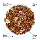 Caffeine-free Negroni herbal tea bag by August Uncommon Tea with bittersweet orange rooibos flavor in a 15-cup bag.