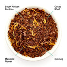 Box of August Uncommon Tea Silent Night Chocolate Nutmeg Rooibos herbal tea in a 15-cup bag, caffeine-free and aromatic.