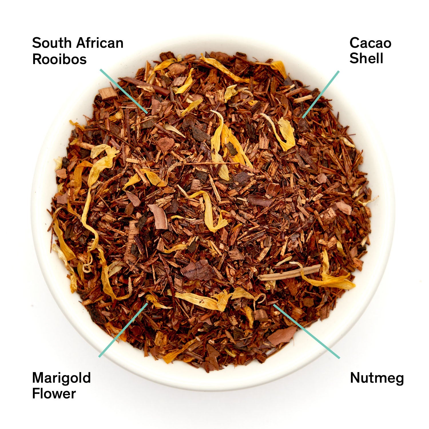 Box of August Uncommon Tea Silent Night Chocolate Nutmeg Rooibos herbal tea in a 15-cup bag, caffeine-free and aromatic.