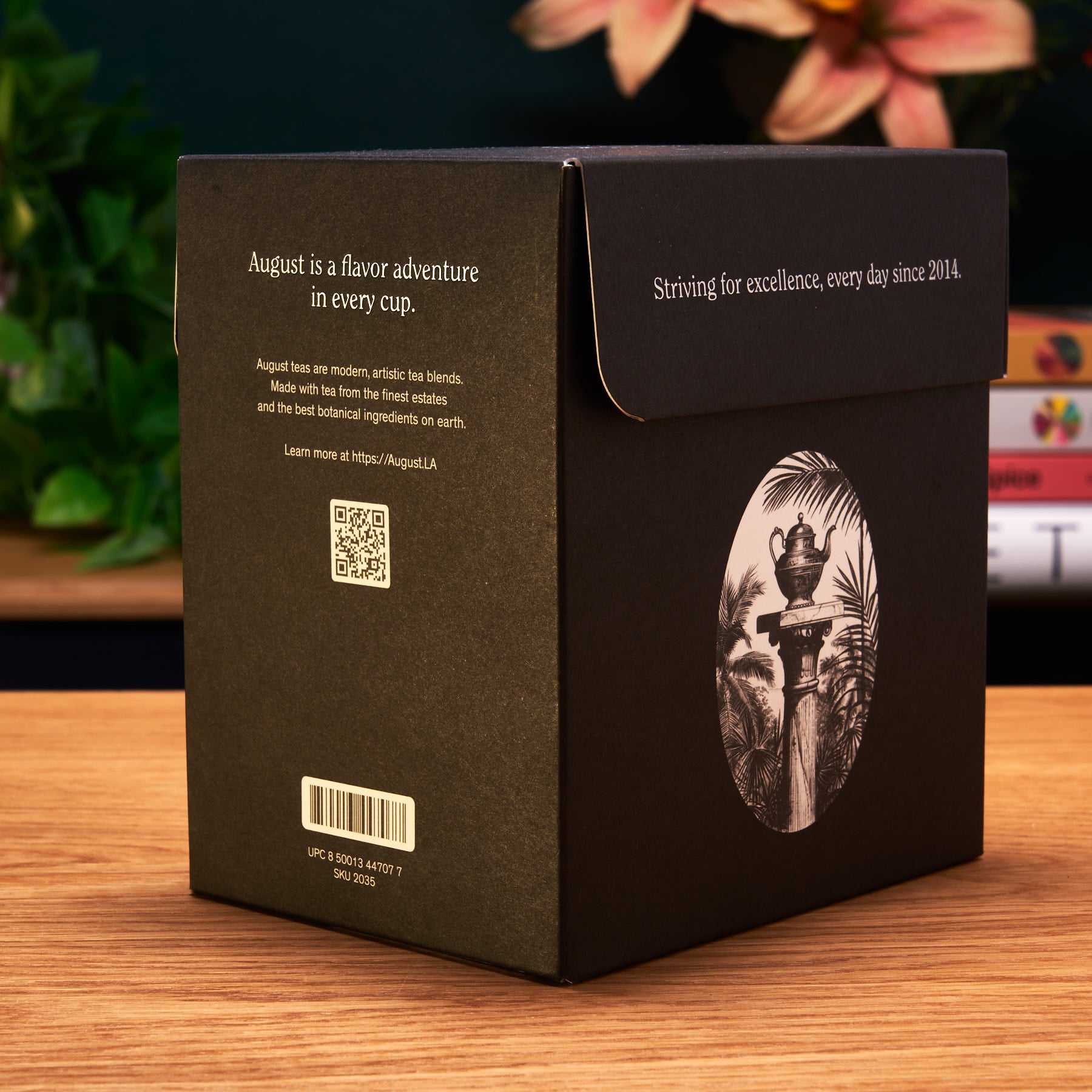 Assorted tea sampler box from August Uncommon Tea featuring ten trending tea varieties in colorful packaging.