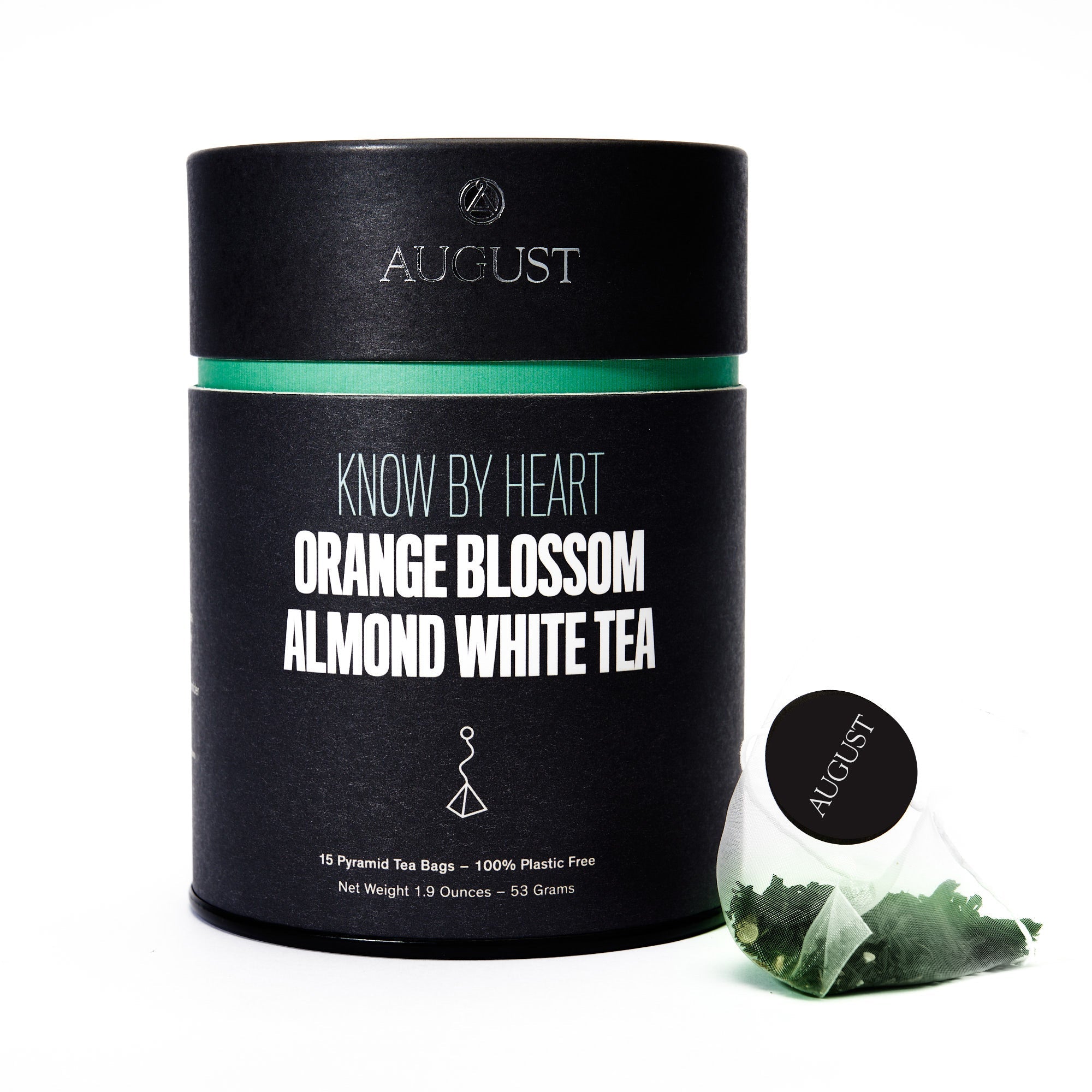 Know By Heart Orange Blossom Almond White Tea from August Uncommon Tea, featuring 15 tea bags in a white tea beverage package.
