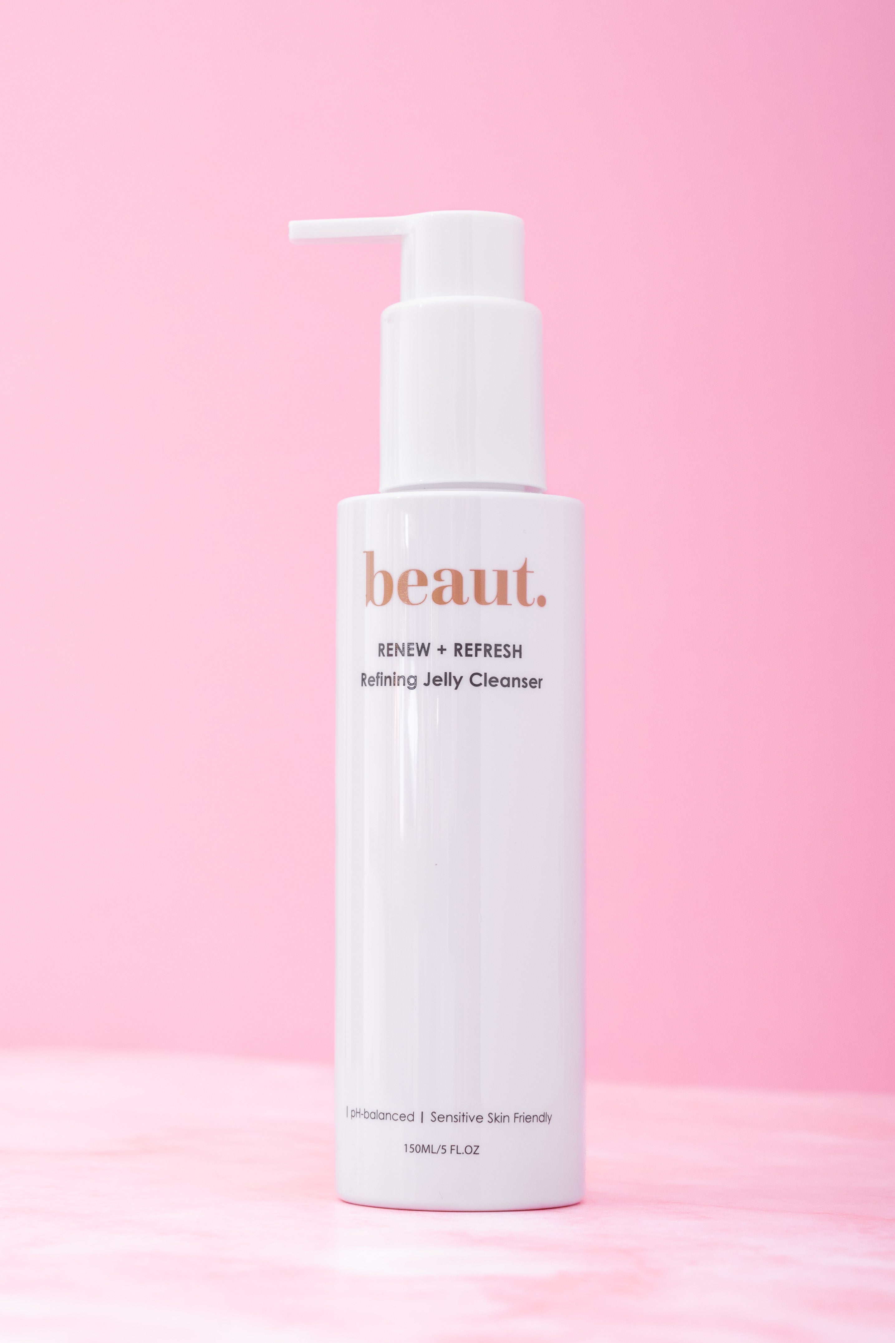 Beaut.beautyco. Jelly Refining Cleanser in a clear gel form with a pump dispenser, designed for gentle facial cleansing.