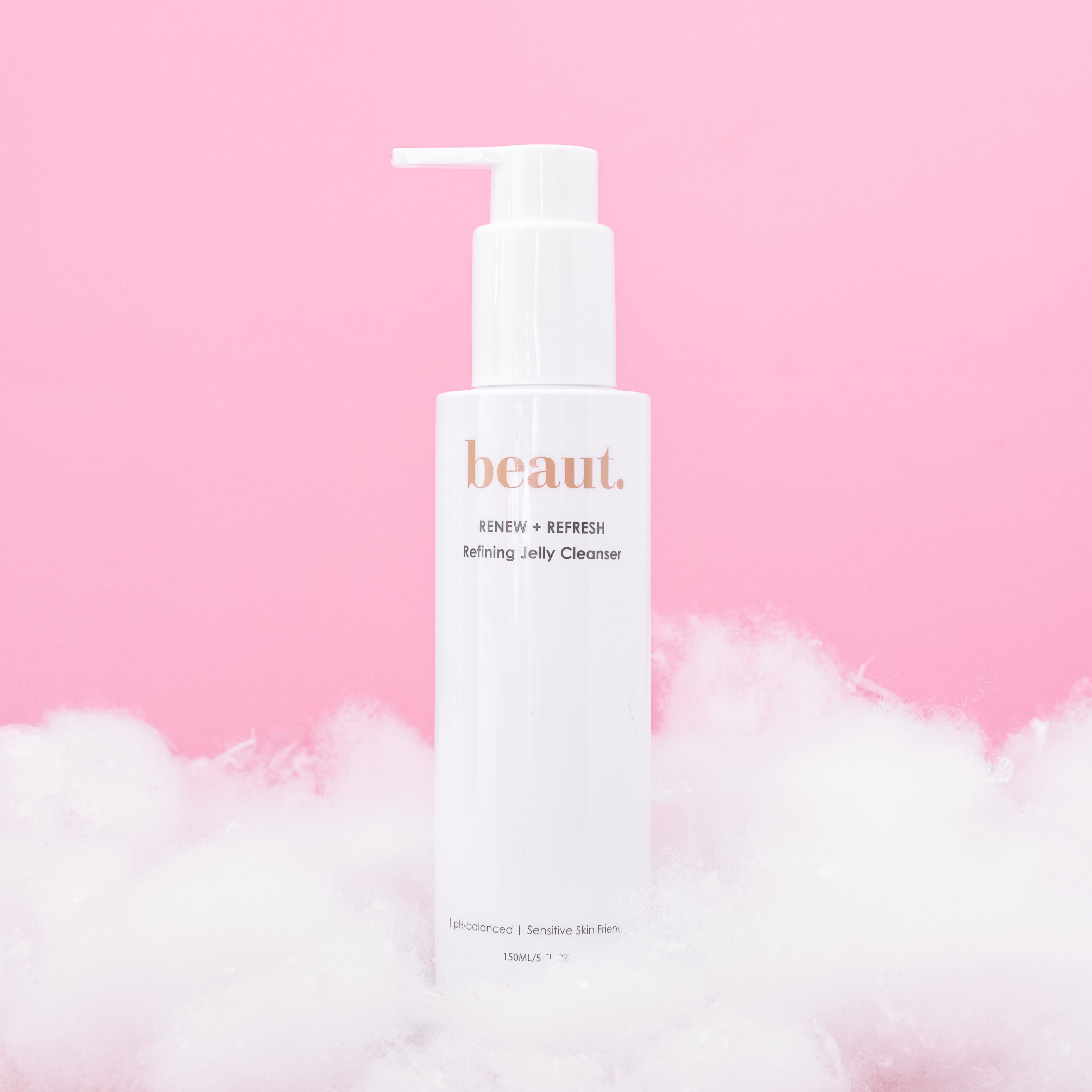 Beaut.beautyco. Jelly Refining Cleanser in a clear bottle with a gel-like texture, designed for gentle facial cleansing.
