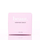 Beauty.co watermelon drench skincare product in a jar, featuring fresh watermelon imagery and vibrant pink packaging.