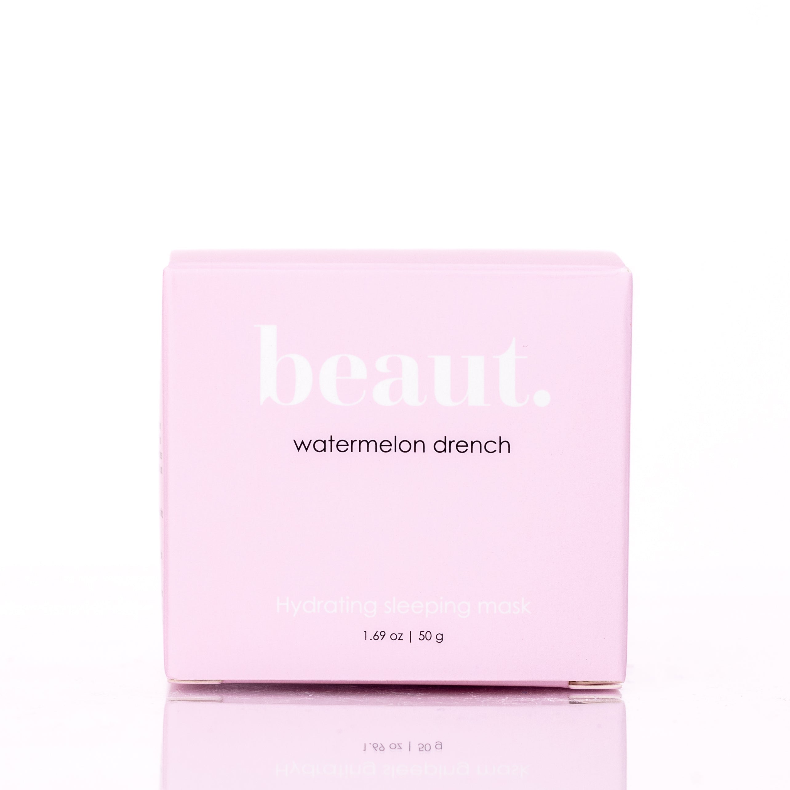 Beauty.co watermelon drench skincare product in a jar, featuring fresh watermelon imagery and vibrant pink packaging.