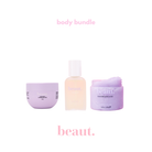 Lavender beaut. body bundle by beaut.beautyco. includes body lotion, shower gel, and body scrub in a coordinated set.