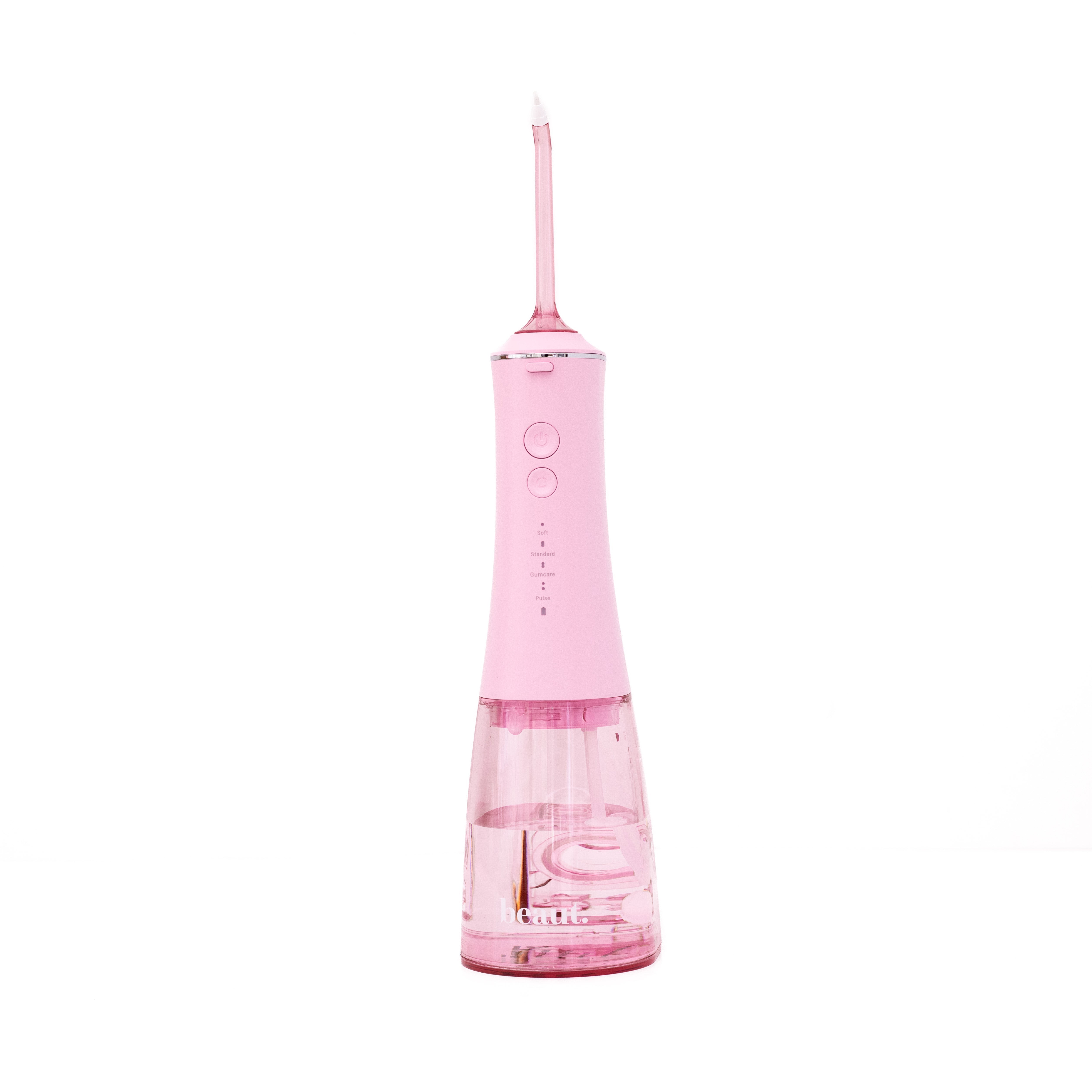 White H2O Hydroflossé dental water flosser by beaut.beautyco. with adjustable water pressure and ergonomic design.