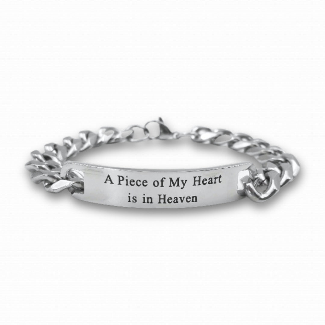 Men's stainless steel bracelet with a heart-shaped charm, featuring a modern design from Bella's Yard.