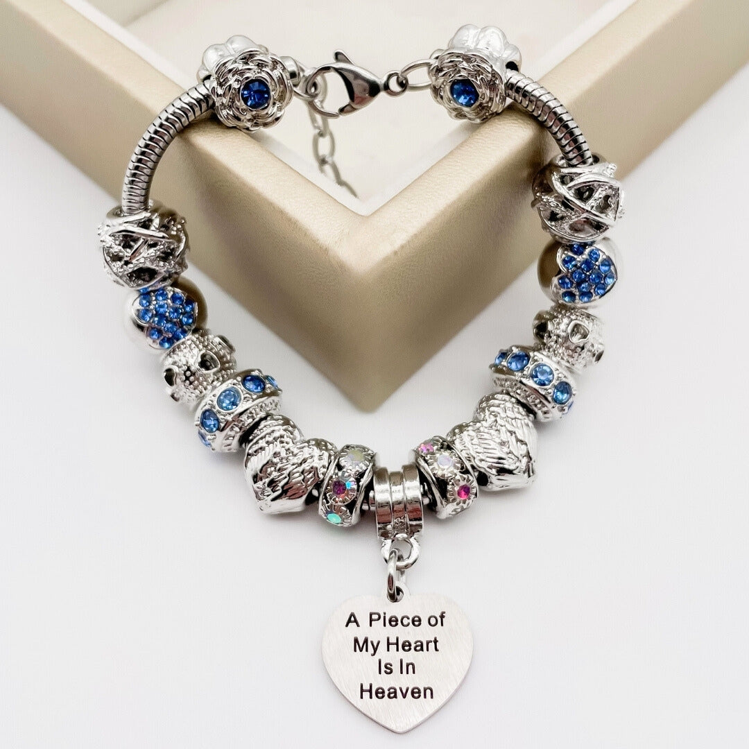 Bella's Yard Piece Of My Heart bracelet featuring a charm with intricate details on a delicate chain.