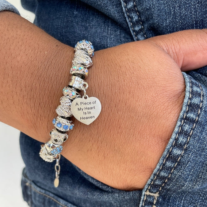 Blue "Piece Of My Heart" bracelet by Bella's Yard, stylish beaded jewelry piece with heart-shaped accents, perfect for everyday wear.