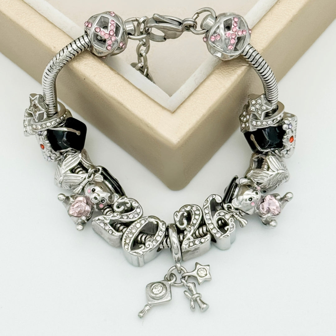 Bella's Yard You Did It Graduation bracelet with charms, featuring a silver-tone design perfect for celebrating achievements.