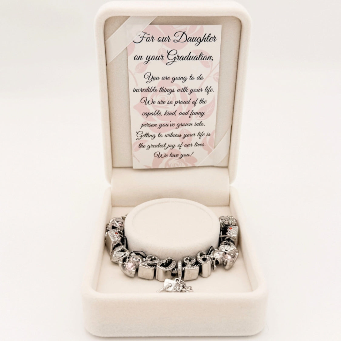 Graduation bracelet by Bella's Yard with "You Did It" charm, featuring elegant design perfect for celebrating graduation achievements.