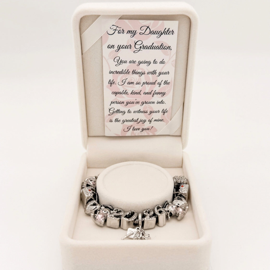 Graduation bracelet by Bella's Yard, featuring a "You Did It" charm, designed for celebrating graduation milestones.