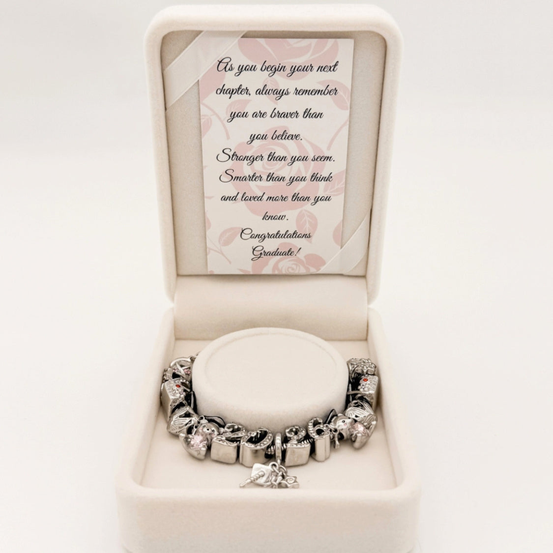Bella's Yard You Did It Graduation bracelet with a charm and congratulatory design, perfect for celebrating graduates.