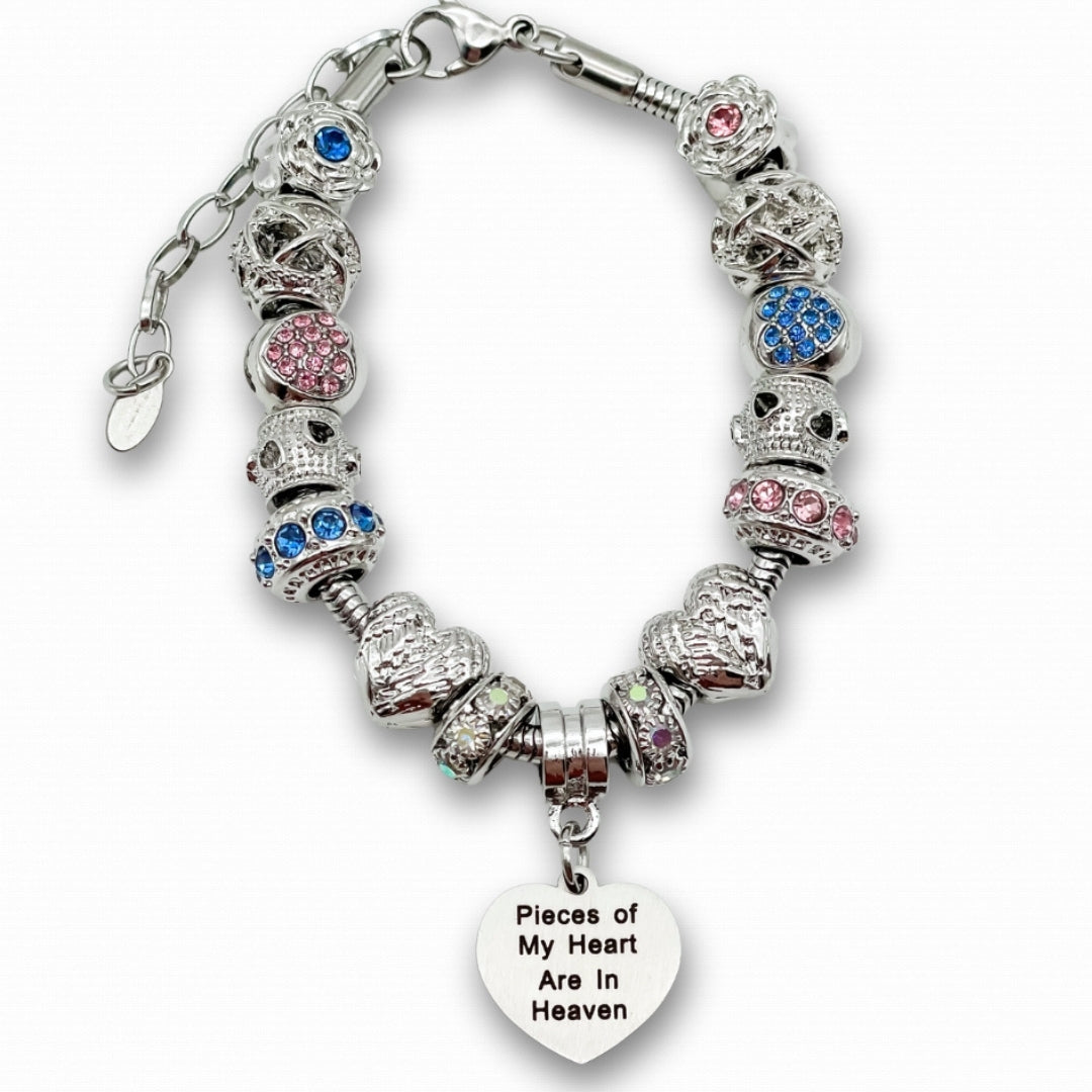 Multicolor Bella's Yard bracelet featuring heart-shaped charms and vibrant beads, stylish accessory for casual wear.