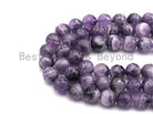 High-quality natural dog teeth amethyst round faceted beads in 6mm, 8mm, and 10mm sizes for jewelry making.