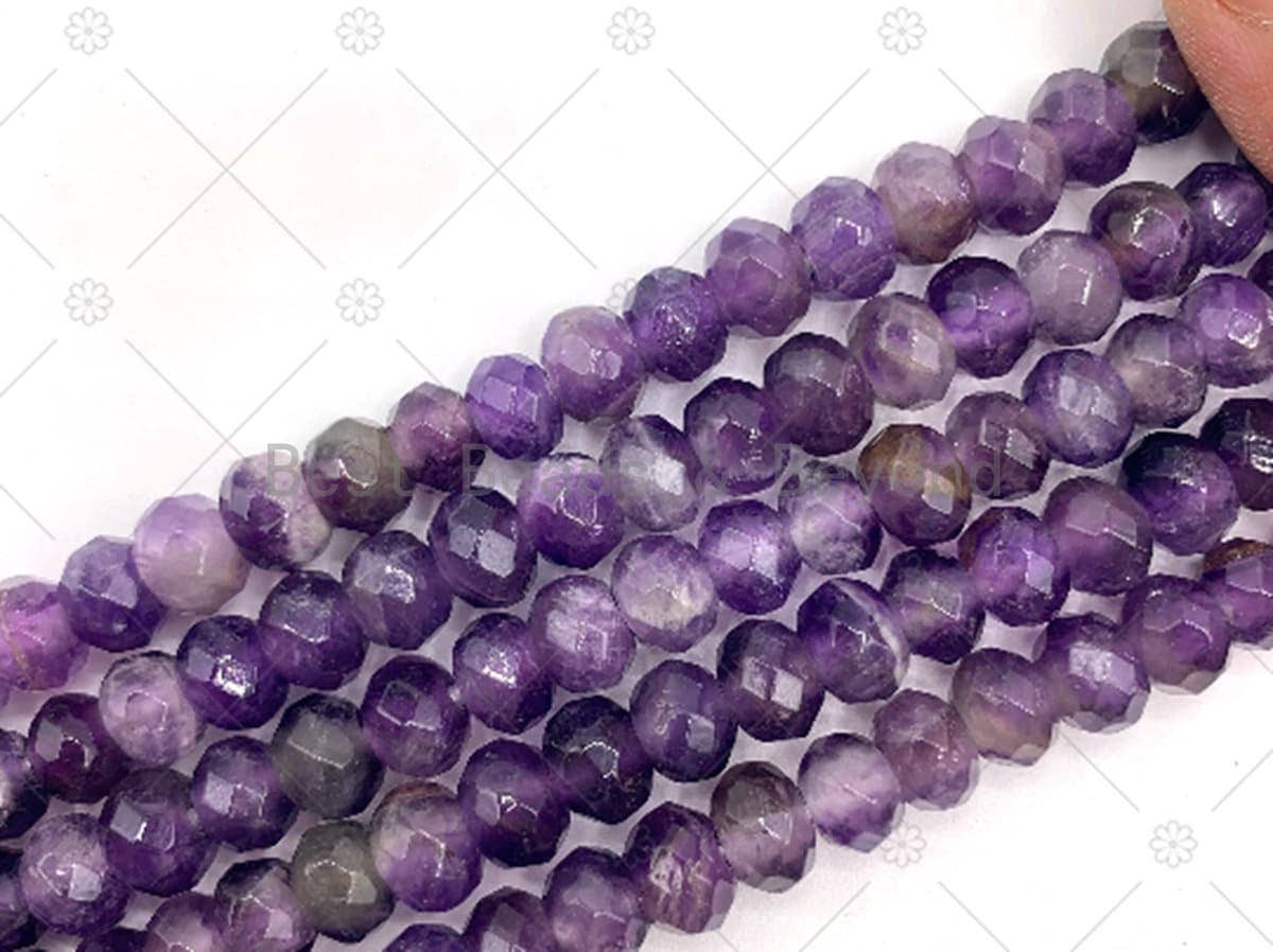 Natural purple amethyst beads, 6x10mm faceted rondelle, large hole, 8-inch strand, from Bestbeads&Beyond.
