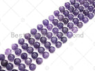Natural high-quality round amethyst beads, 10mm, on a 15.5-inch full strand from Bestbeads&Beyond, featuring a cut-latern design.