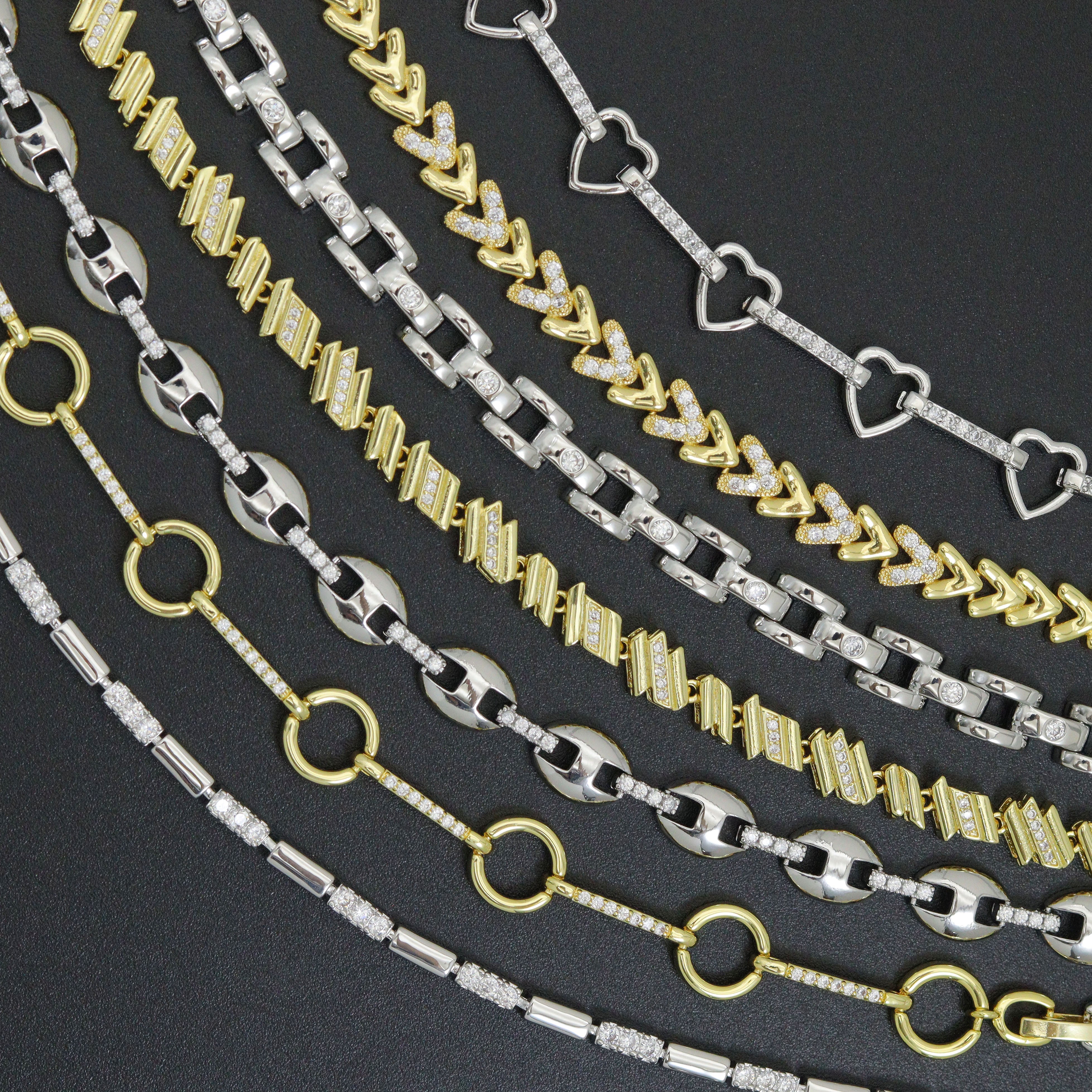 Elegant mixed metal link bracelet by Bestbeads&Beyond featuring geometric sparkle design in a stylish chain collection.