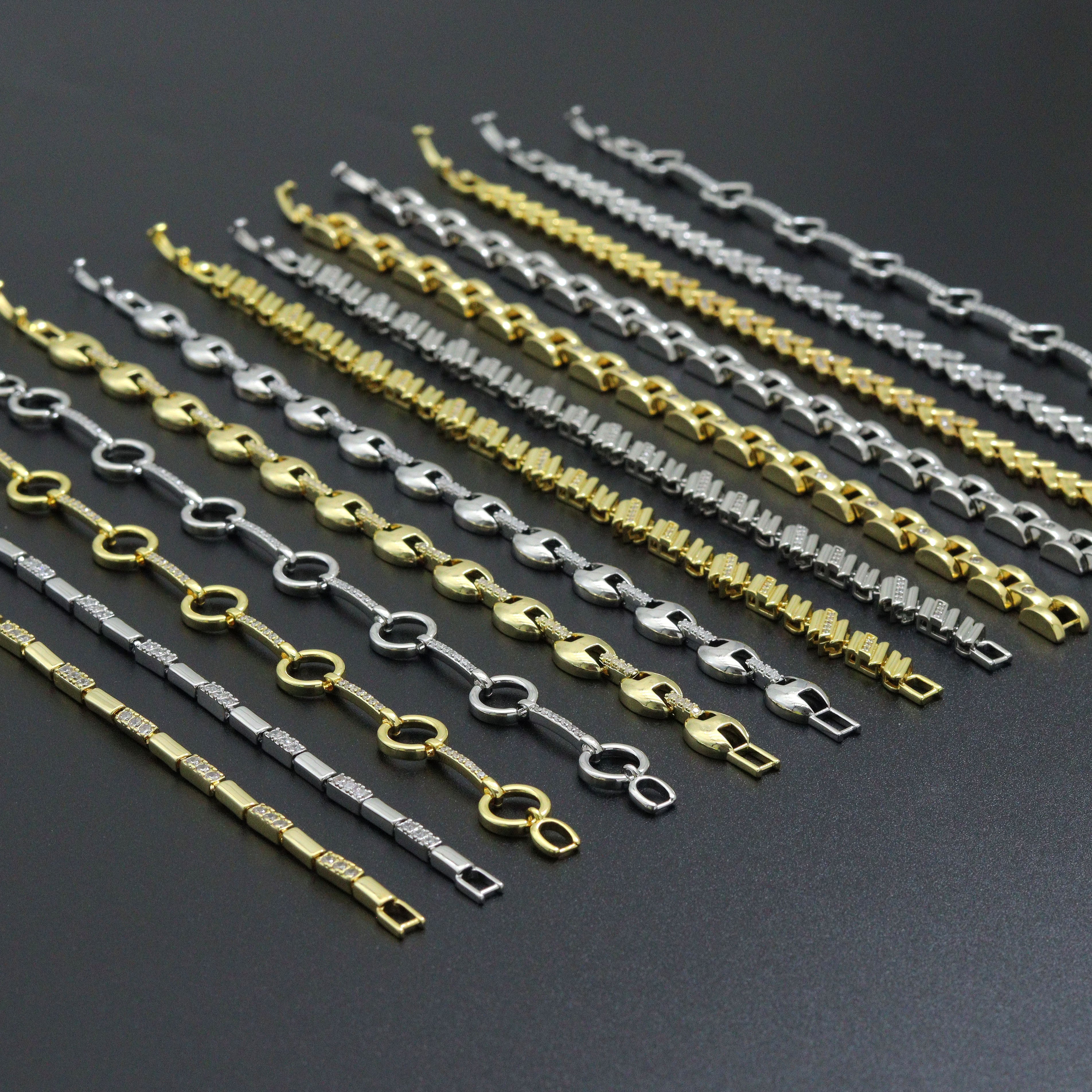 Elegant mixed metal link bracelet from Bestbeads&Beyond featuring geometric sparkle design in a stylish chain bracelet collection.