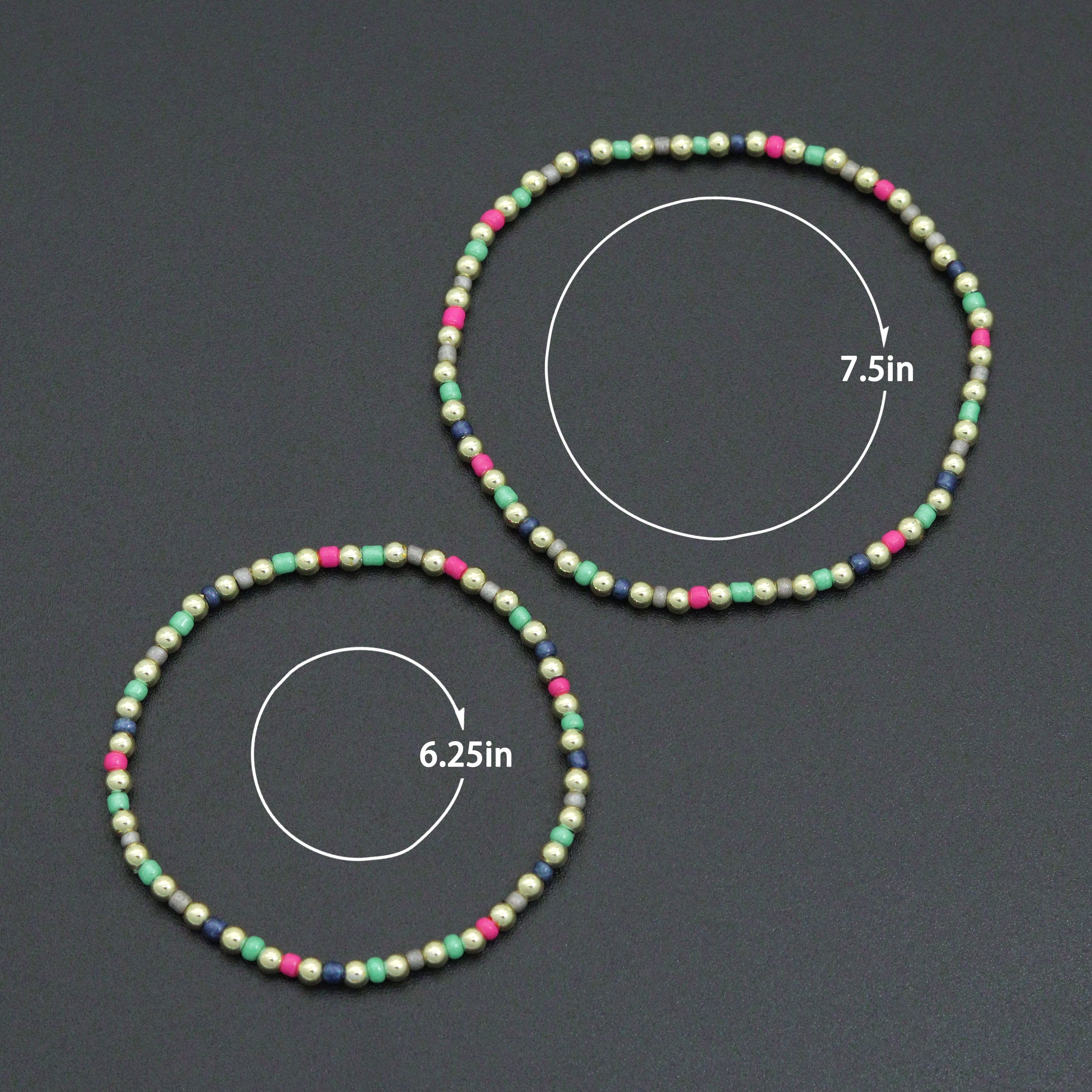 7-inch rainbow hematite stretchy bracelet by Bestbeads&Beyond with colorful hematite beads on an elastic band.
