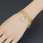 Gold Clover Heart Pendant bracelet with double link chain from Bestbeads&Beyond featuring a charming heart and clover design.