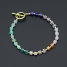 Rainbow color cube stone stretchy bracelet with toggle clasp by Bestbeads&Beyond, featuring vibrant multicolor cube beads.