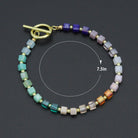 Rainbow color cube stone stretchy bracelet with toggle clasp by Bestbeads & Beyond, featuring vibrant cube-shaped beads.