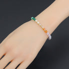 Rainbow color cube stone bracelet with a toggle clasp, stretchy design by Bestbeads&Beyond.
