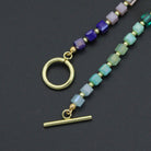 Rainbow color cube stone stretchy bracelet with toggle clasp by Bestbeads & Beyond, featuring vibrant cube-shaped beads and secure closure.