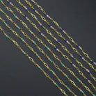 Wholesale 3mm gemstone rosary chain by Yard in pink, white, and blue colors from Bestbeads&Beyond, 3-foot length.