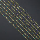 Wholesale 3mm gemstone rosary chain by Bestbeads&Beyond, pink, white, and blue beads, 1 yard length, jewelry-making chain