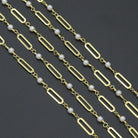 Wholesale pearl paperclip chain by Bestbeads&Beyond, 1 ft, showcasing shiny pearl and silver-tone paperclip links.