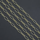 Gold hammered mixed oval shape chain by Bestbeads&Beyond, 1ft wholesale jewelry chain with textured surface and varying oval links.