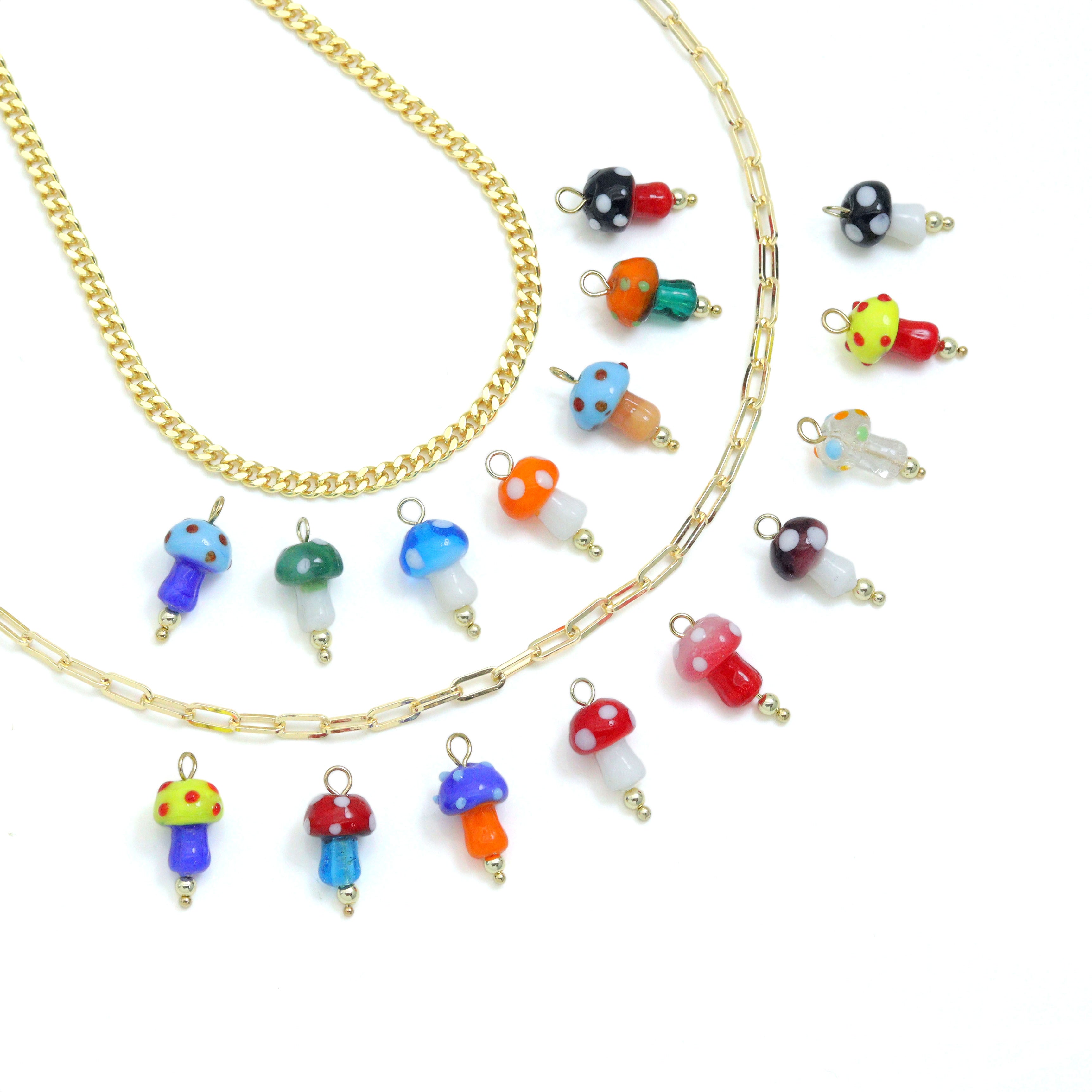 Colorful ceramic mushroom charm for necklaces and bracelets, jewelry making supply by Bestbeads&Beyond.