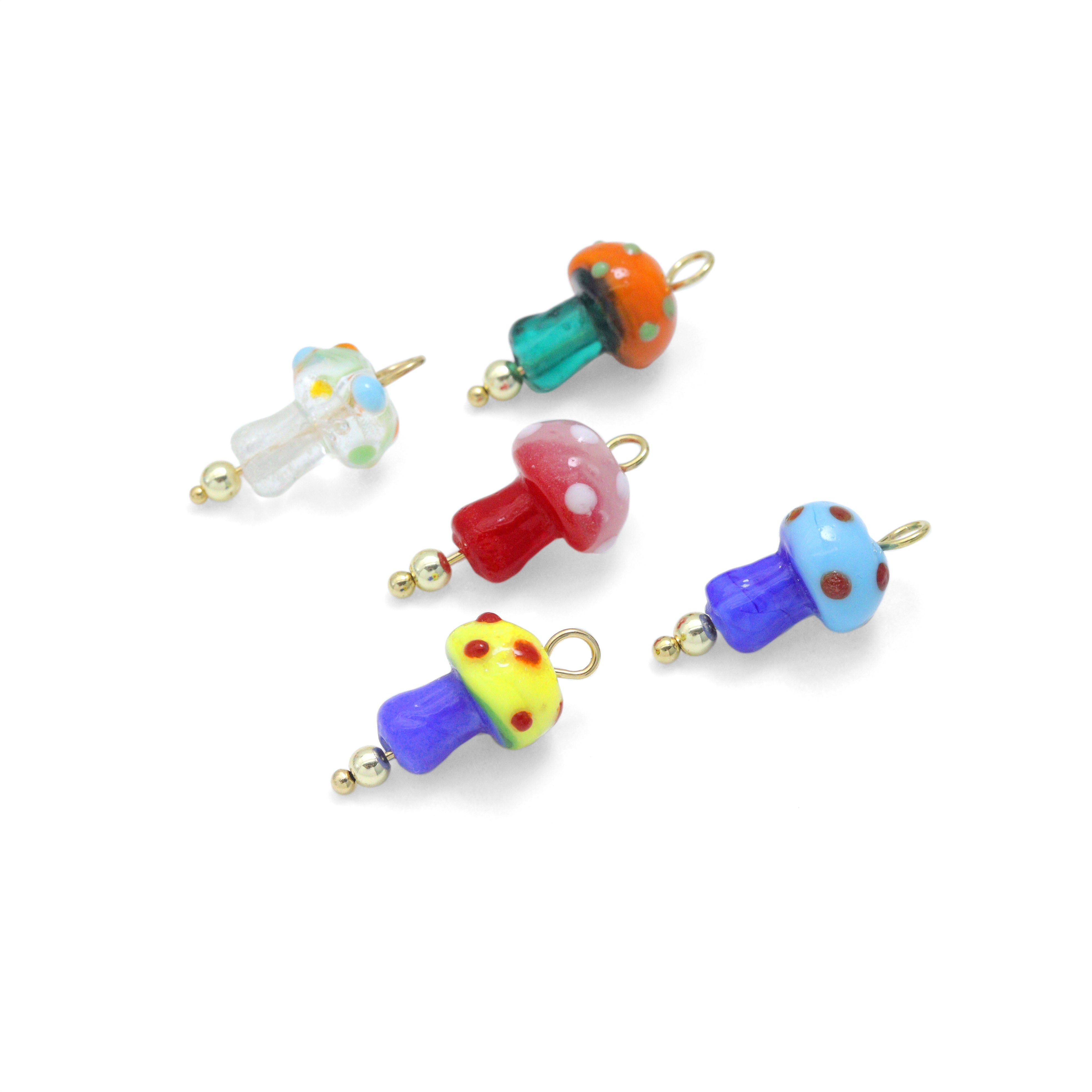 Colorful ceramic mushroom charm for necklace or bracelet jewelry making by Bestbeads&Beyond, detailed and vibrant decorative charm.