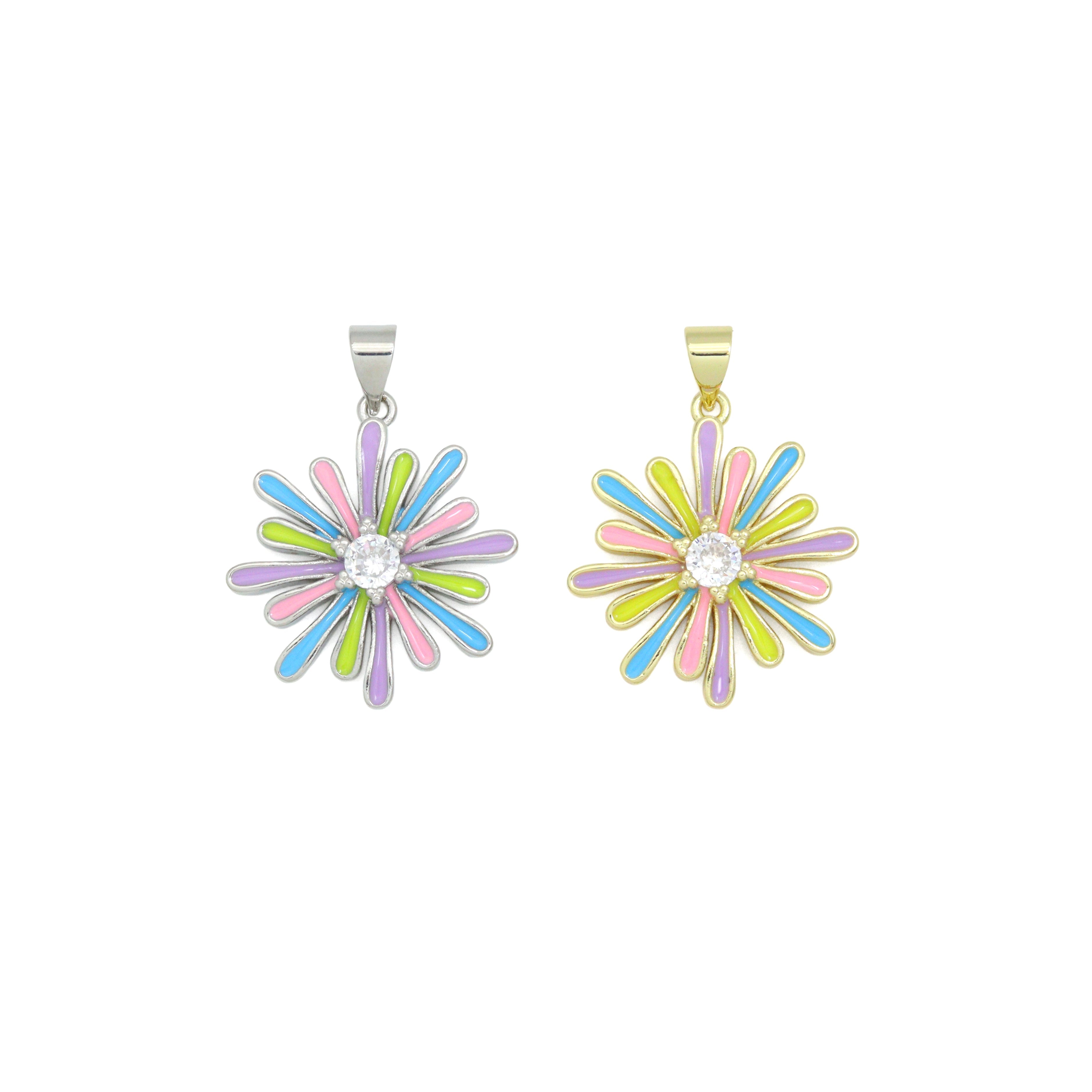 Colorful enamel flower charm for necklaces and bracelets, jewelry making supply by Bestbeads&Beyond, gold-tone with vibrant floral design.