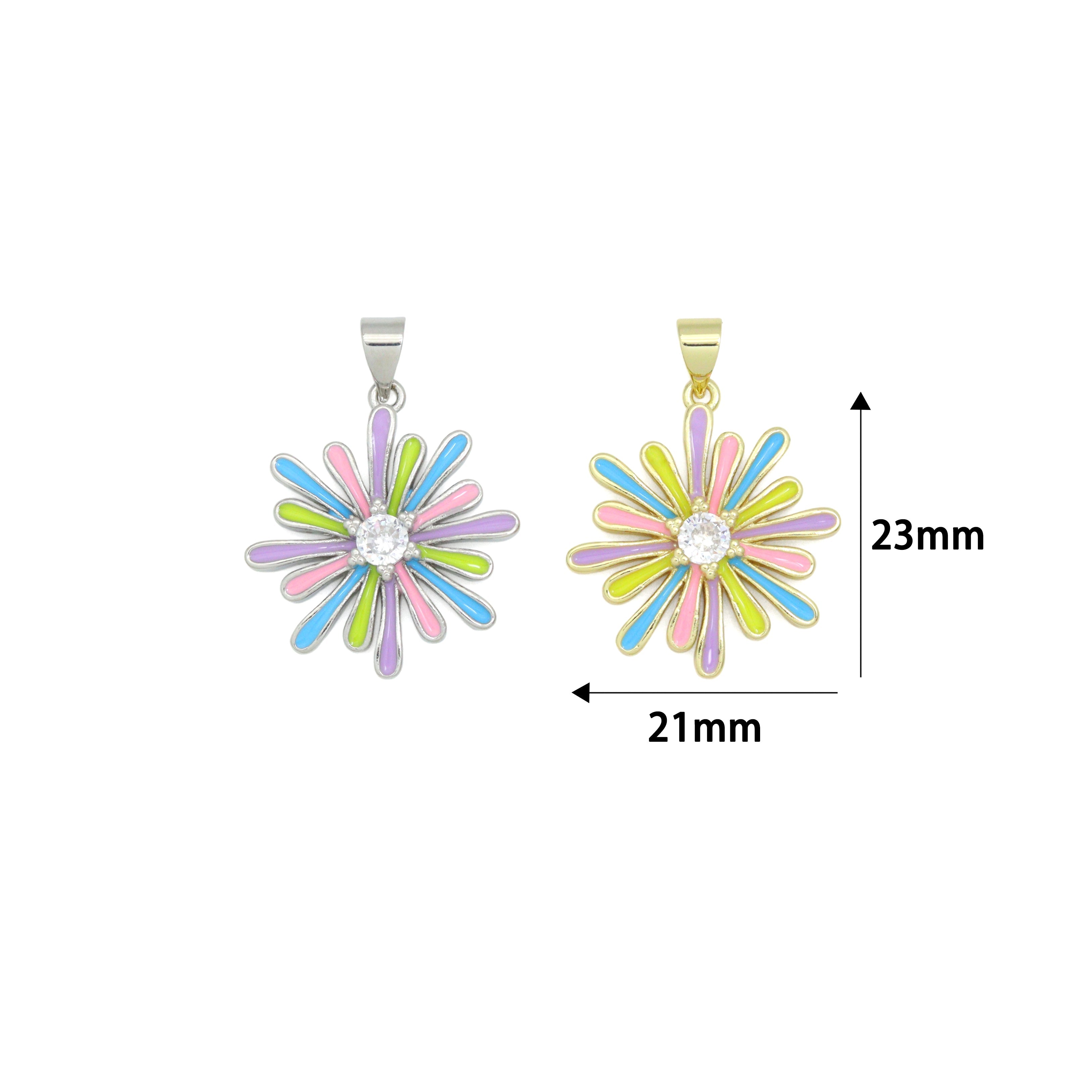 Colorful enamel flower charm for necklace and bracelet jewelry making, by Bestbeads&Beyond, with gold-tone finish.