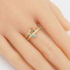 Gold CZ enamel evil eye cocktail ring from Bestbeads & Beyond, adjustable statement jewelry with vibrant design.