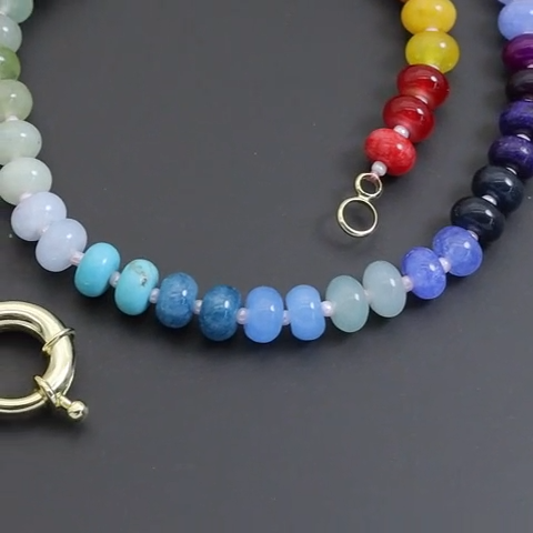 Natural Roundelle Gemstone Rainbow necklace featuring multicolored gemstones, crafted by Bestbeads&Beyond.