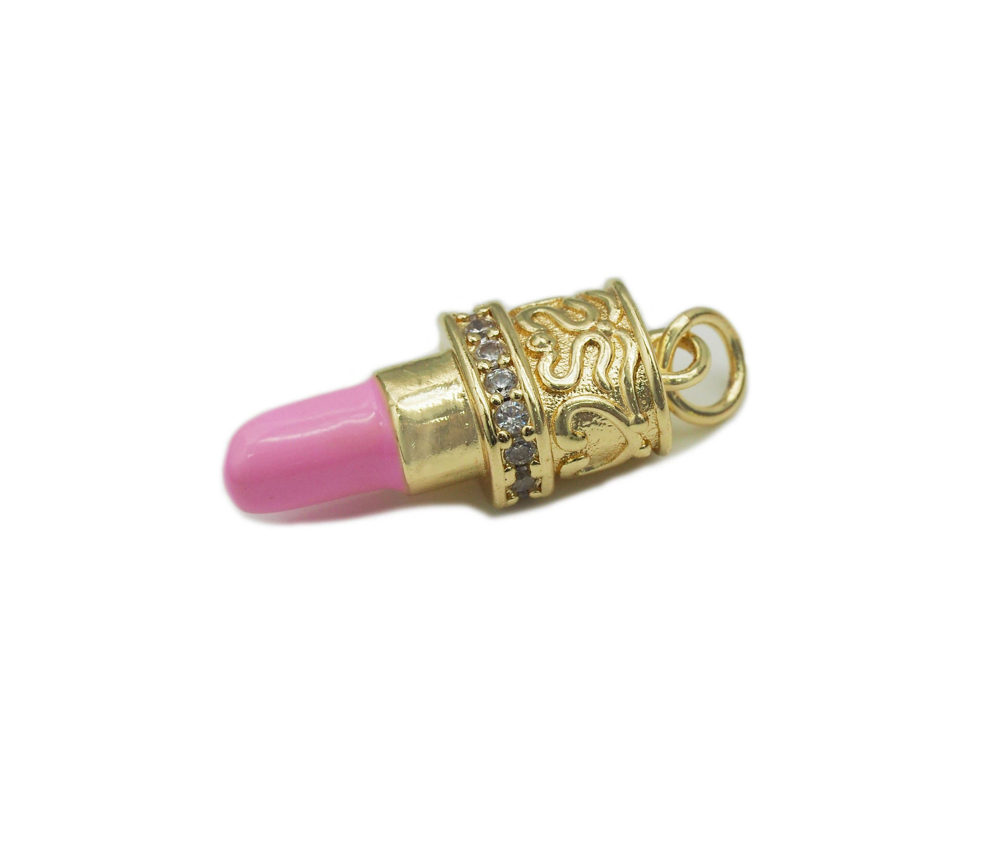 Black CZ enamel lipstick pendant charm from Bestbeads&Beyond, detailed jewelry accessory with lipstick design.