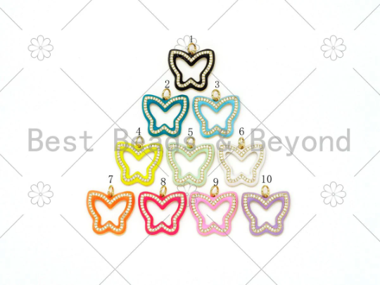 Gold filled enamel butterfly pendant, 20mm frame shape charm for jewelry making, colorful and detailed butterfly design.