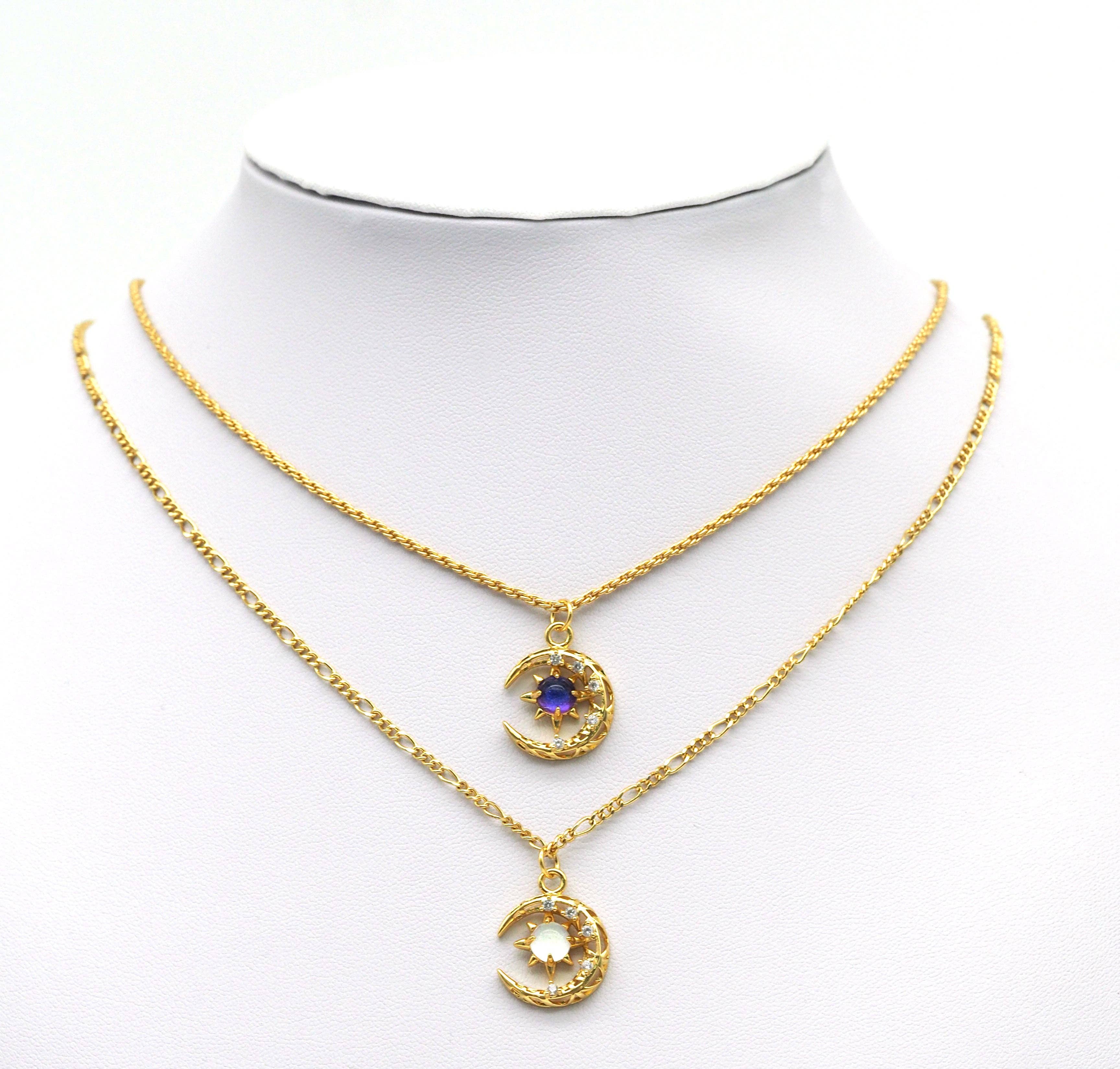 Gold CZ colorful star on crescent moon charm, Bestbeads & Beyond individual pendant with vibrant details and sparkling accents.