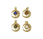 Gold CZ colorful star on crescent moon charm from Bestbeads&Beyond, featuring vibrant star and moon design in a pendant style.
