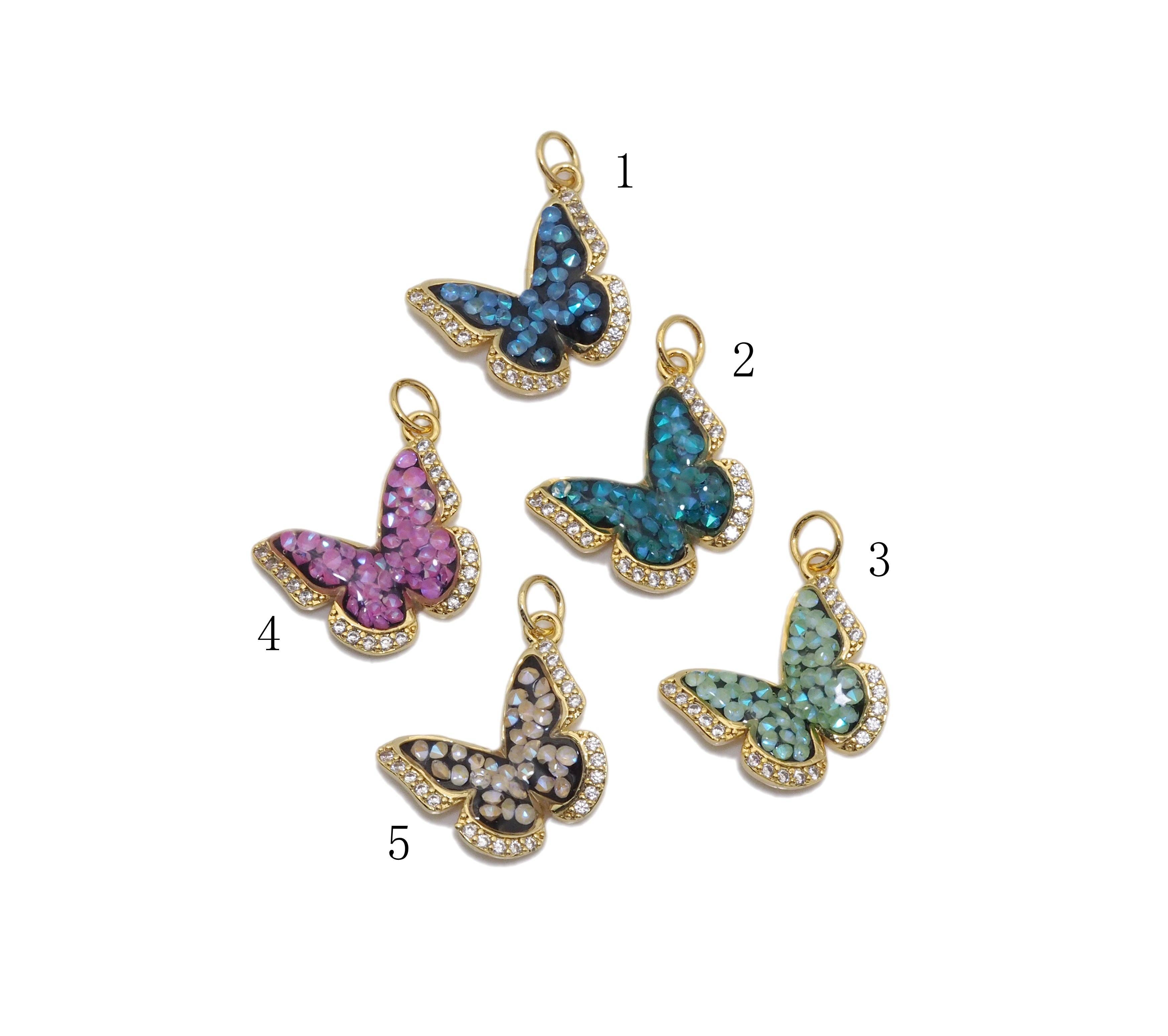Dark blue Sparkle Micro Pave CZ butterfly charm from Bestbeads&Beyond, a delicate pendant for jewelry making.