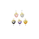 Gold colorful CZ dipped heart charm, individual pendant with pink CZ accents, decorative jewelry accessory from Bestbeads&Beyond.